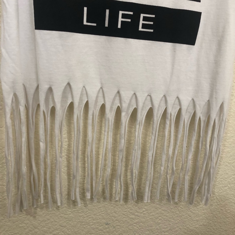 On Fire Fringe Hem “Positive" Tank Top Juniors Large NWOT - Picture 10 of 12
